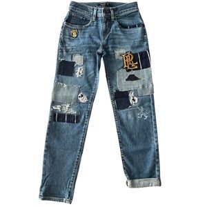 Ralph Lauren Boyfriend Jeans with Distressing, Patches, and Appliqués size 00